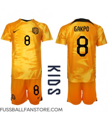 Niederlande Cody Gakpo #8 Replik Heimtrikot Kinder WM 2022 Kurzarm (+ Kurze Hosen)